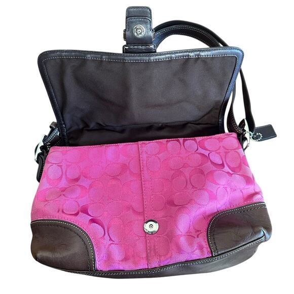 Coach Pink Hampton Signature C Canvas & Brown Leather Hobo Bag Y2K # F13018 - Picture 5 of 15